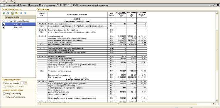Бухгалтерский баланс по внутреннему формату
